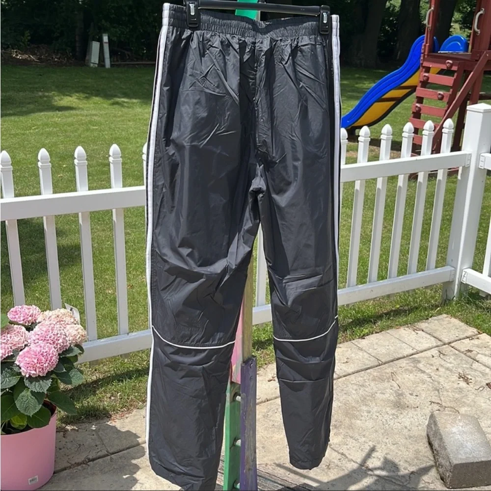 Adidas Mens XL Windbreaker 3 Stripe Black Track Pants with Pockets